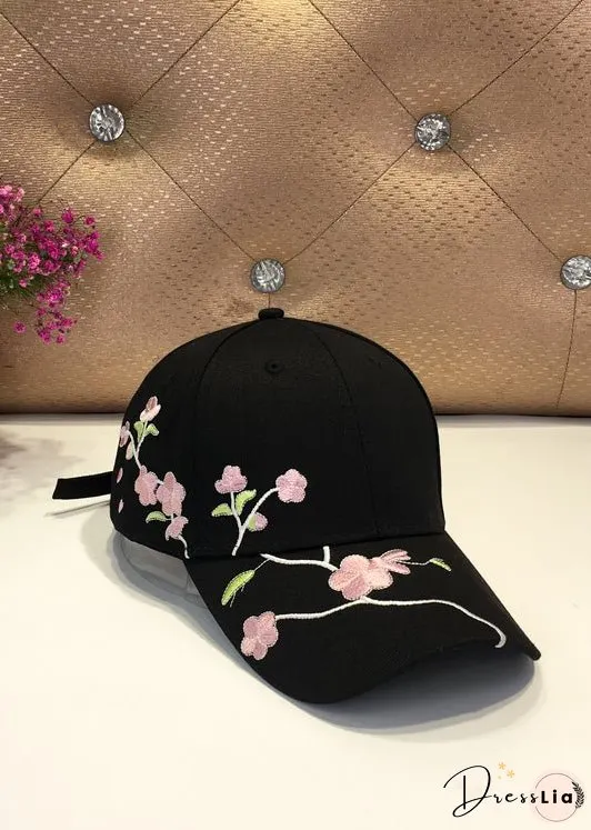 New Boho Black Floral Embroidery Baseball Cap Hat