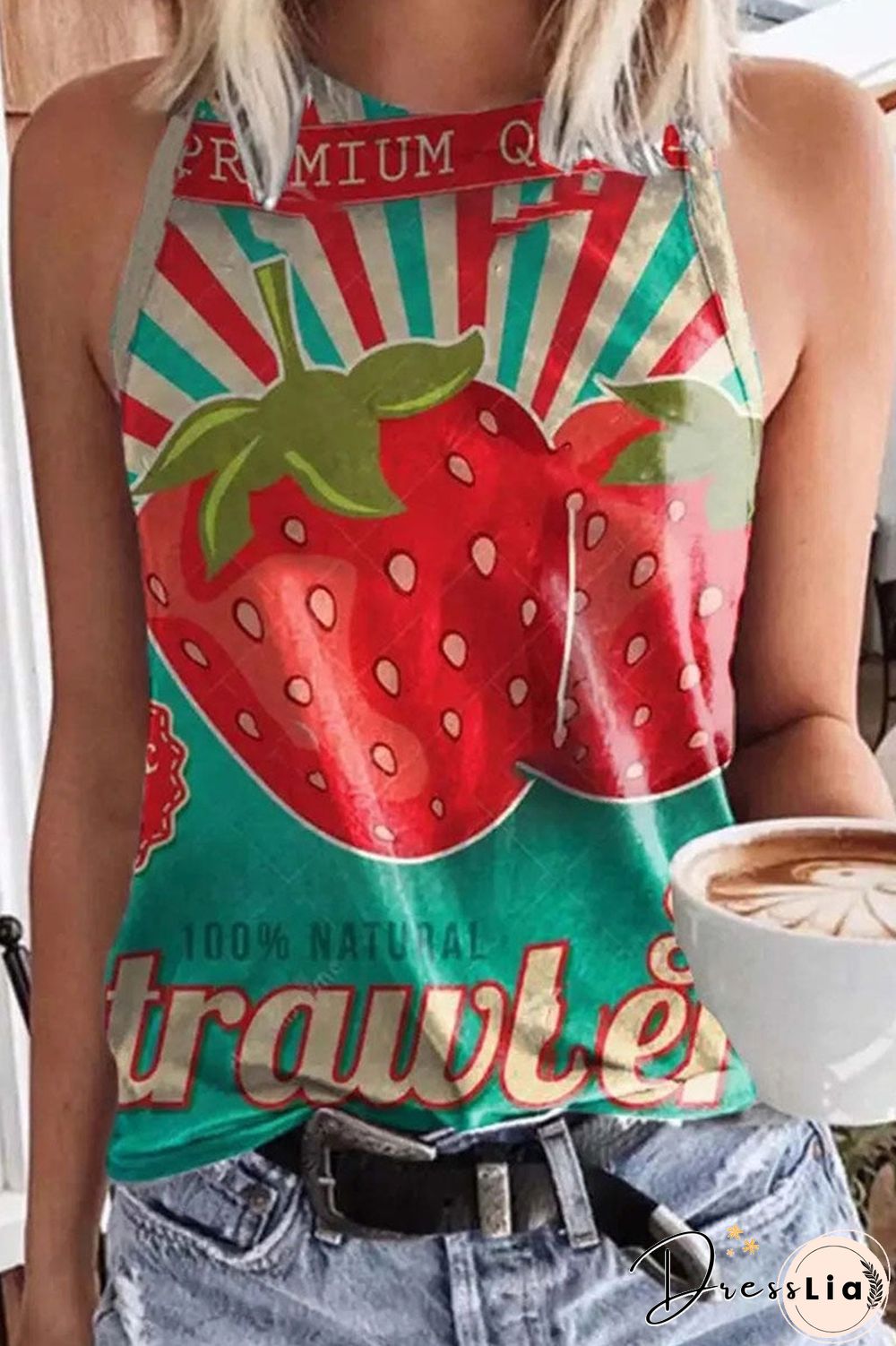 Fashion Street Print Patchwork O Neck Tops