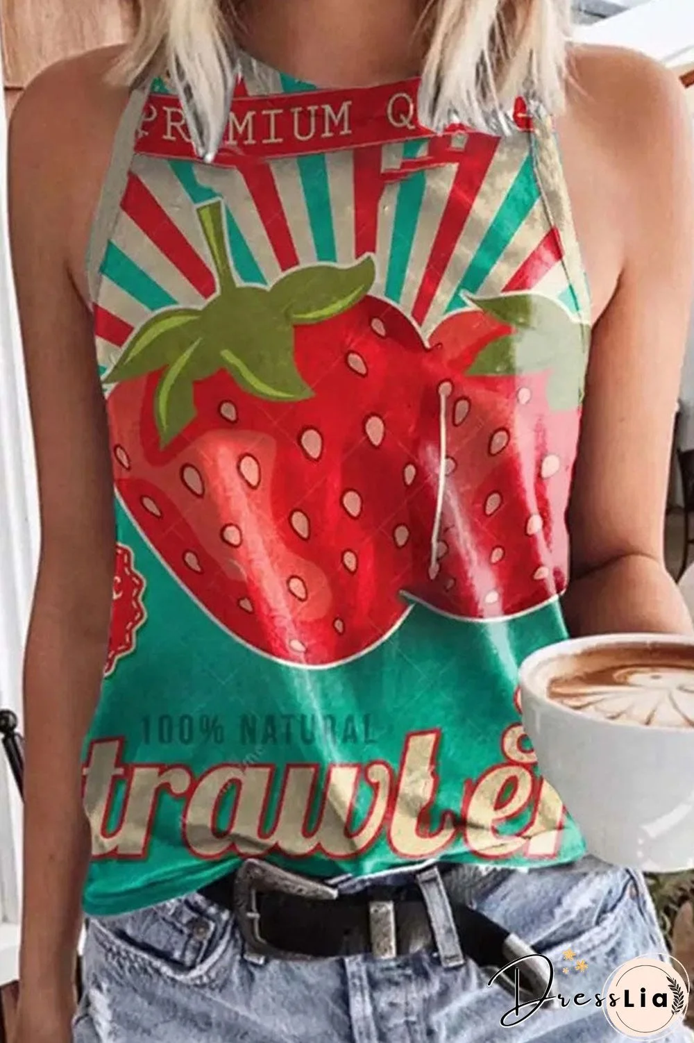 Fashion Street Print Patchwork O Neck Tops