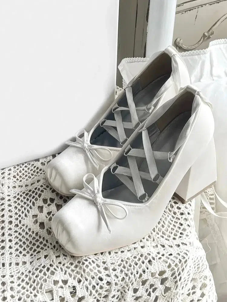 Brownm Bow Lace Up High Heels