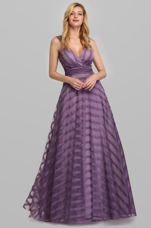 Lavender V-Neck Long Designer Prom Dress Online