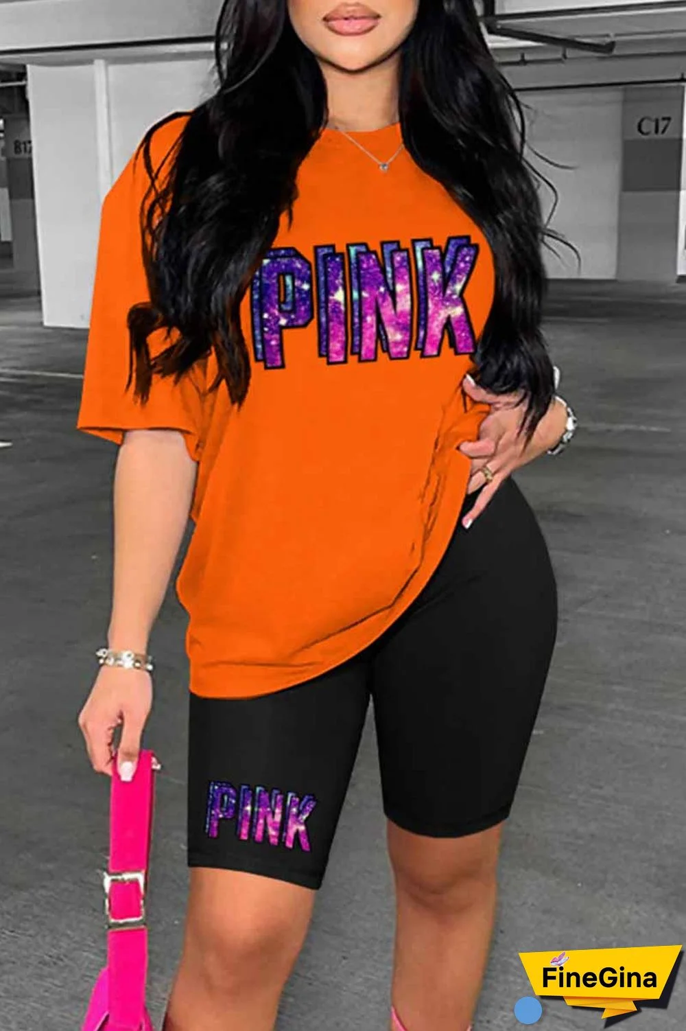 Blue Casual Print Letter O Neck Short Sleeve Two Pieces