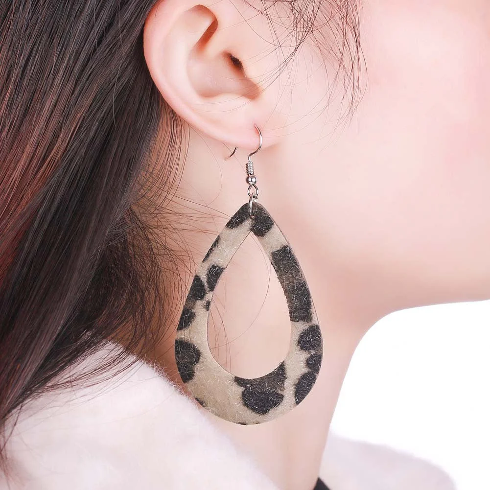 Leopard Drop Tear PU Leather Earrings
