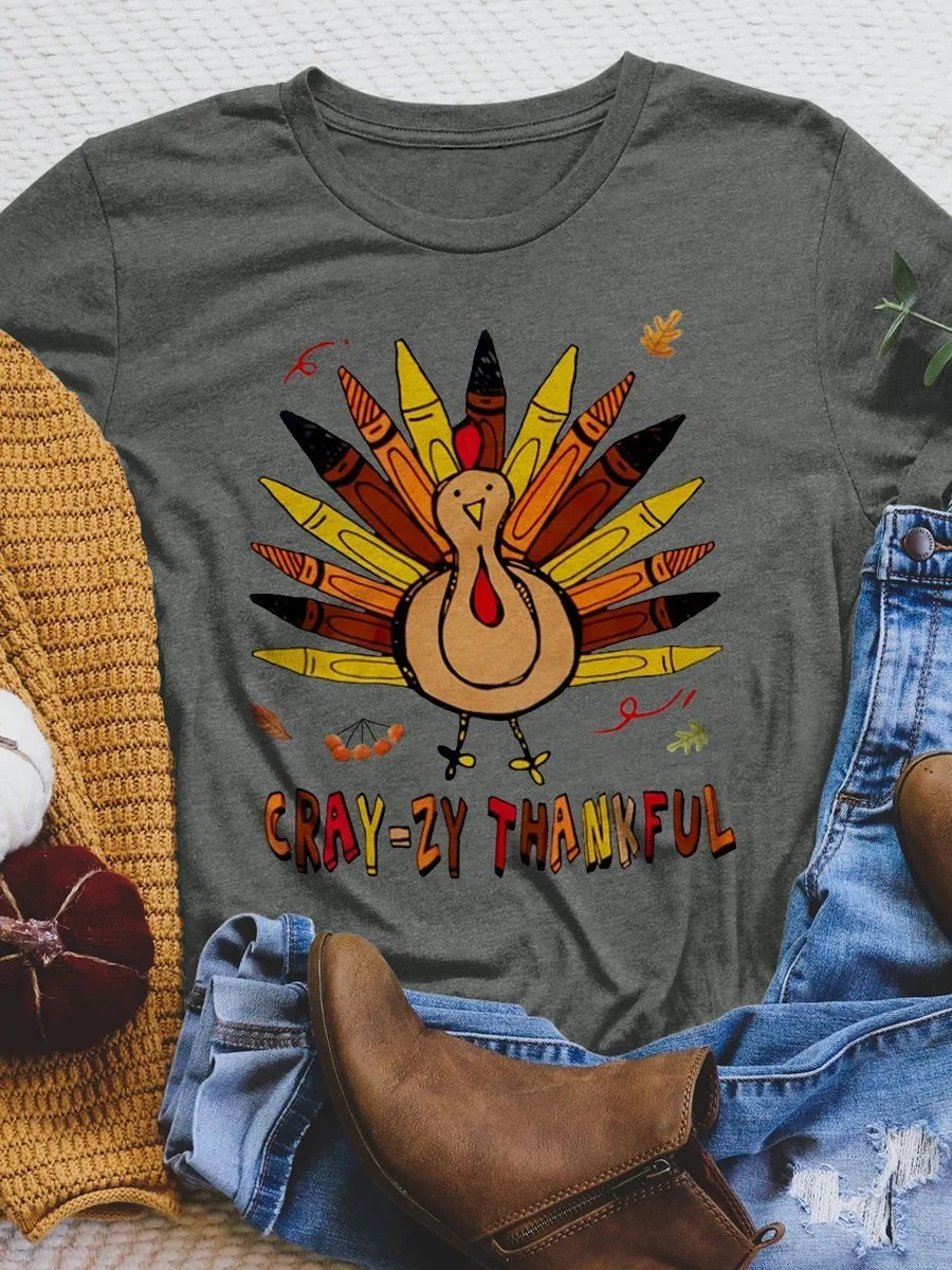 Crazy Thankful Teacher Print Short Sleeve T-shirt