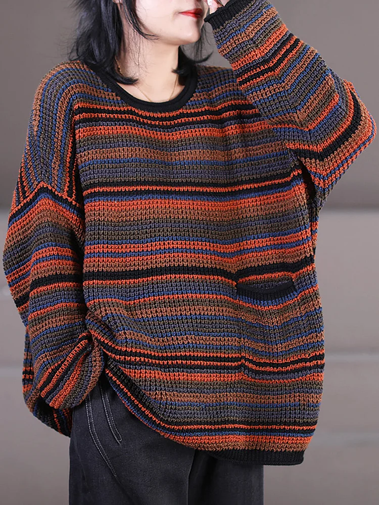 Women Loose Striped Long Sleeve Sweater