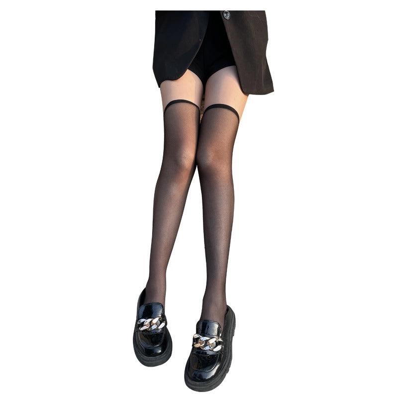 Ultra-thin JK Black Silk Over-the-Knee Socks Summer Sexy Spice Girls Long Thigh Socks Silk Stockings Black Transparent Medium Socks