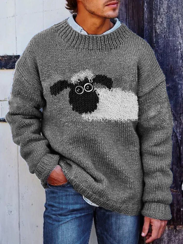 Men's Funny Peeking Fuzzy Sheep Cozy Knit Sweater