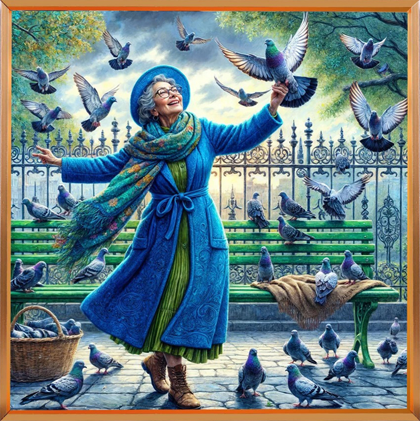 Grandma And Pigeons By The Bench 11CT/14CT Stamped Cross Stitch 50*50CM