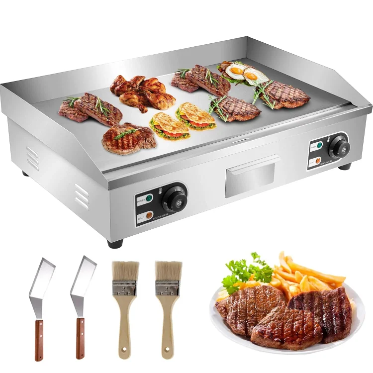 VBENLEM - Plancha eléctrica comercial de 29 pulgadas, 110 V, 3000 W, parrilla de encimera eléctrica, antiadherente, de acero inoxidable, control de temperatura ajustable de 110 °F a 750 °F (sin