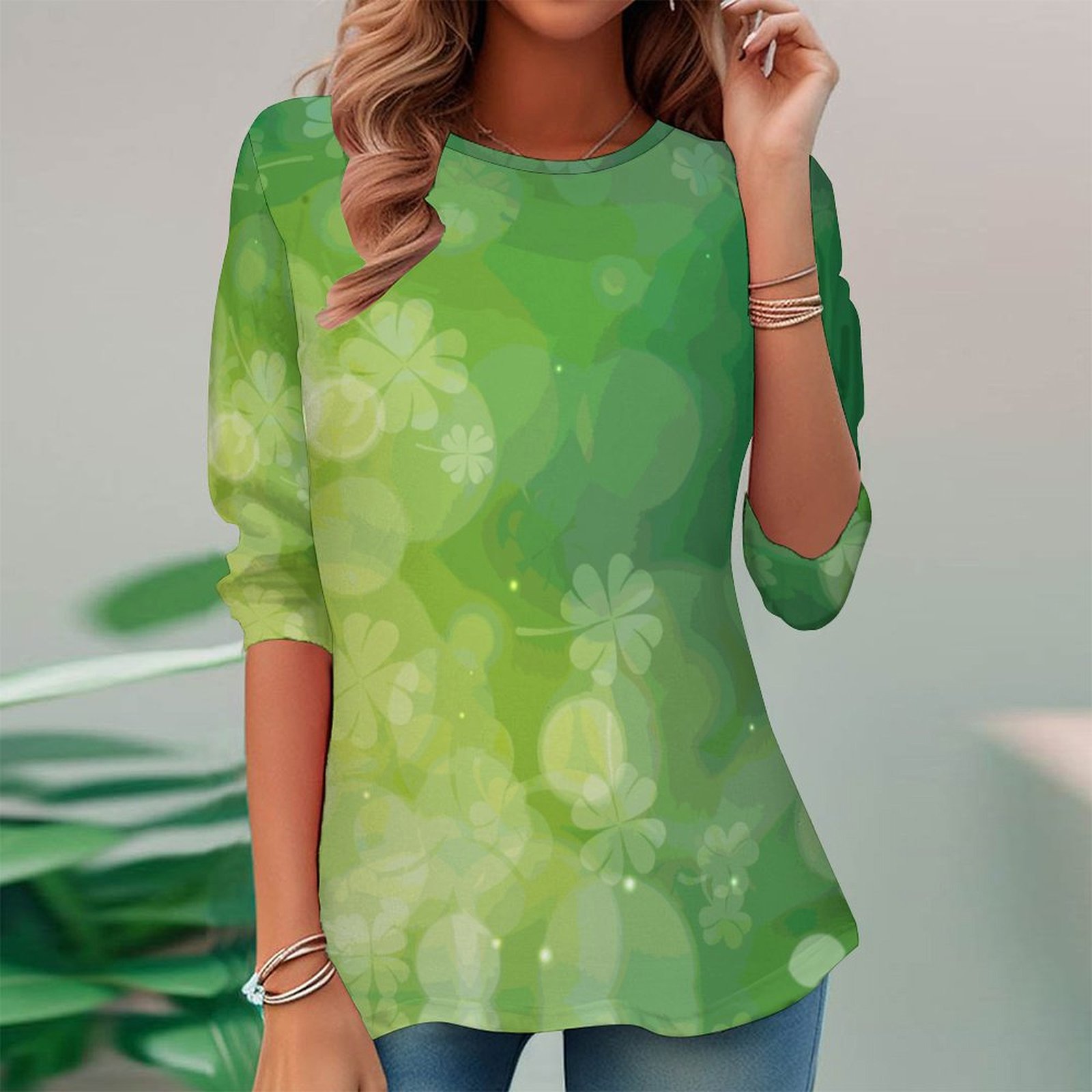 Women Long Sleeve V-neck Graphic Floral Printed Top