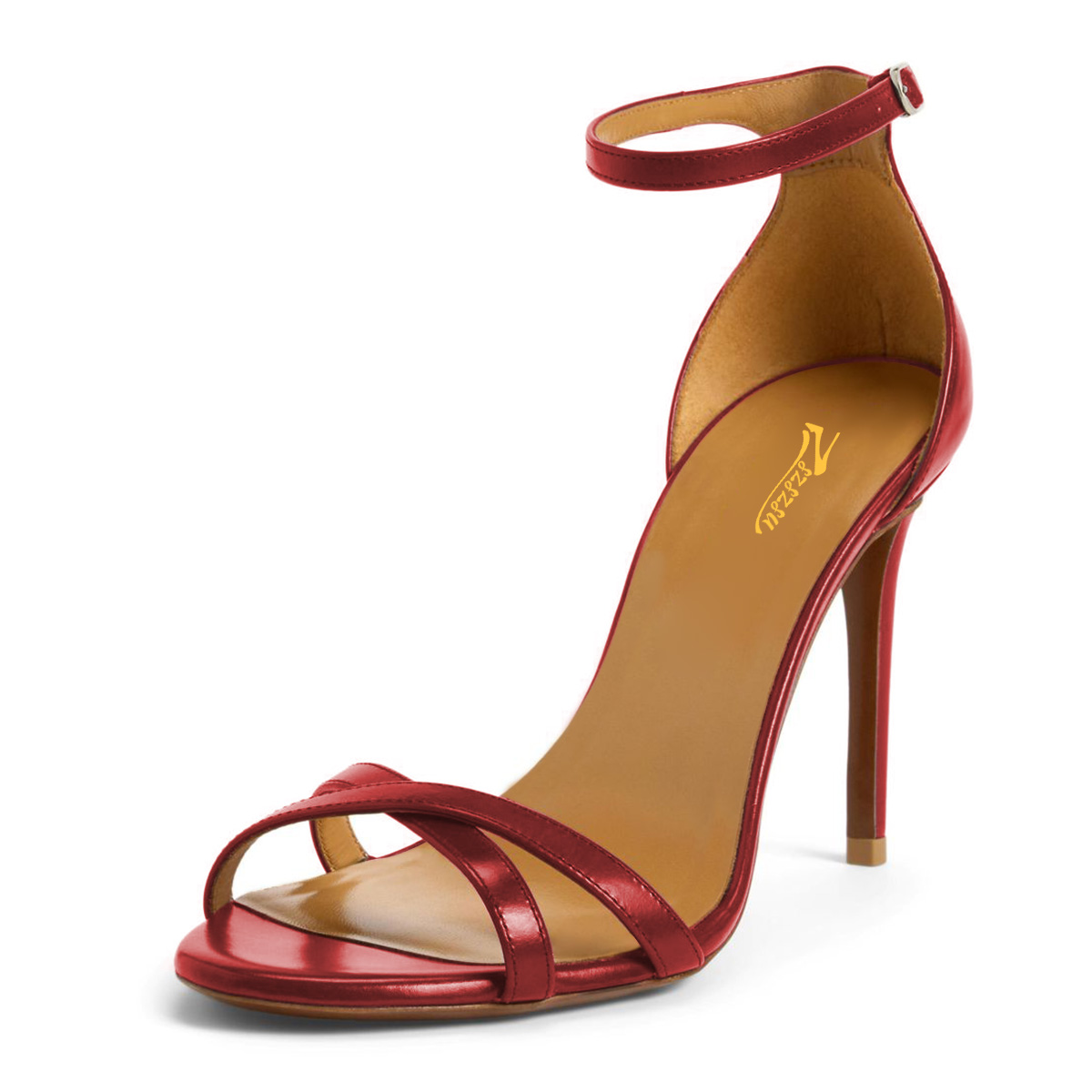 Women's Metallic Red Stiletto Heel Cross Strap Summer Sandals Nicepairs