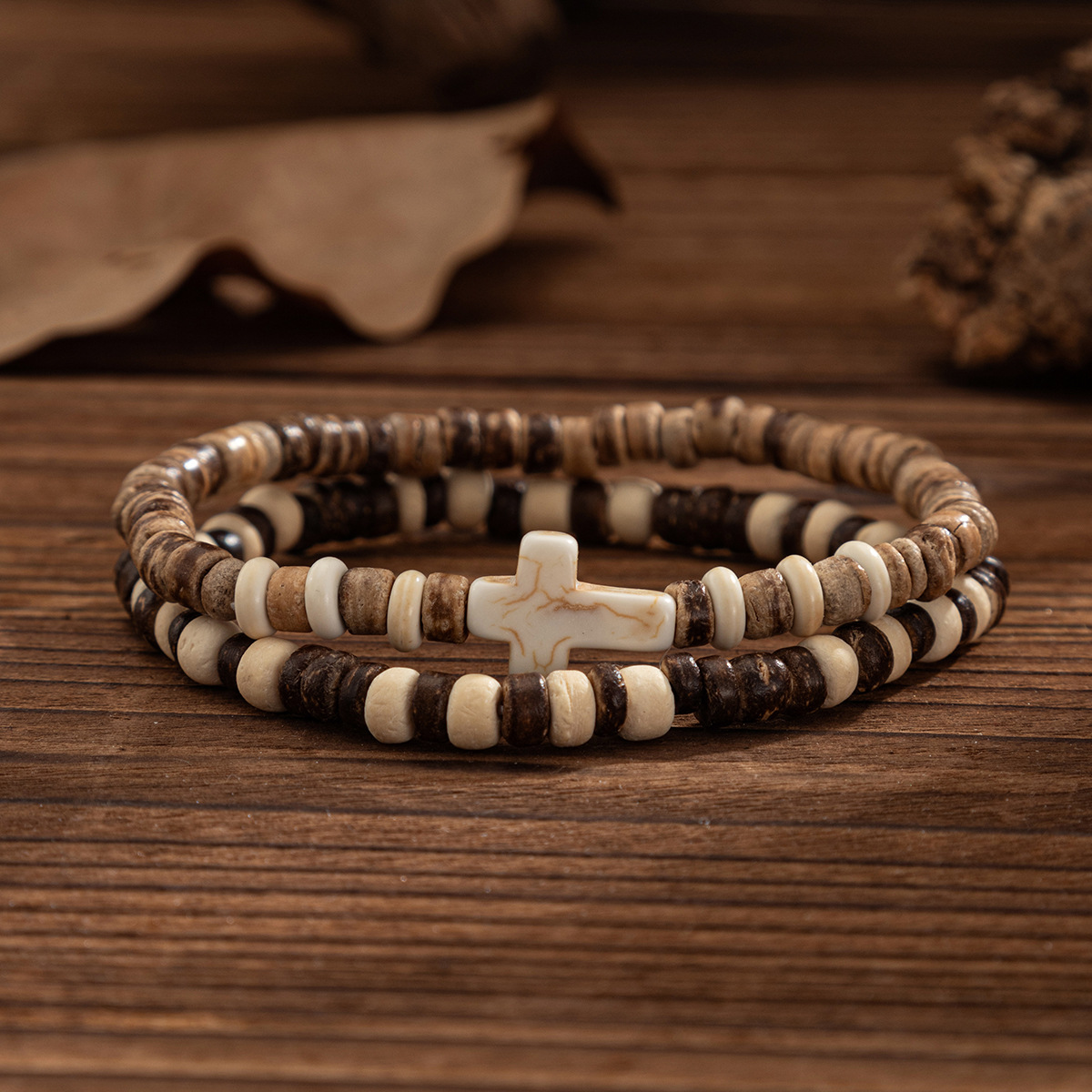Cross Wooden Beaded Bracelet