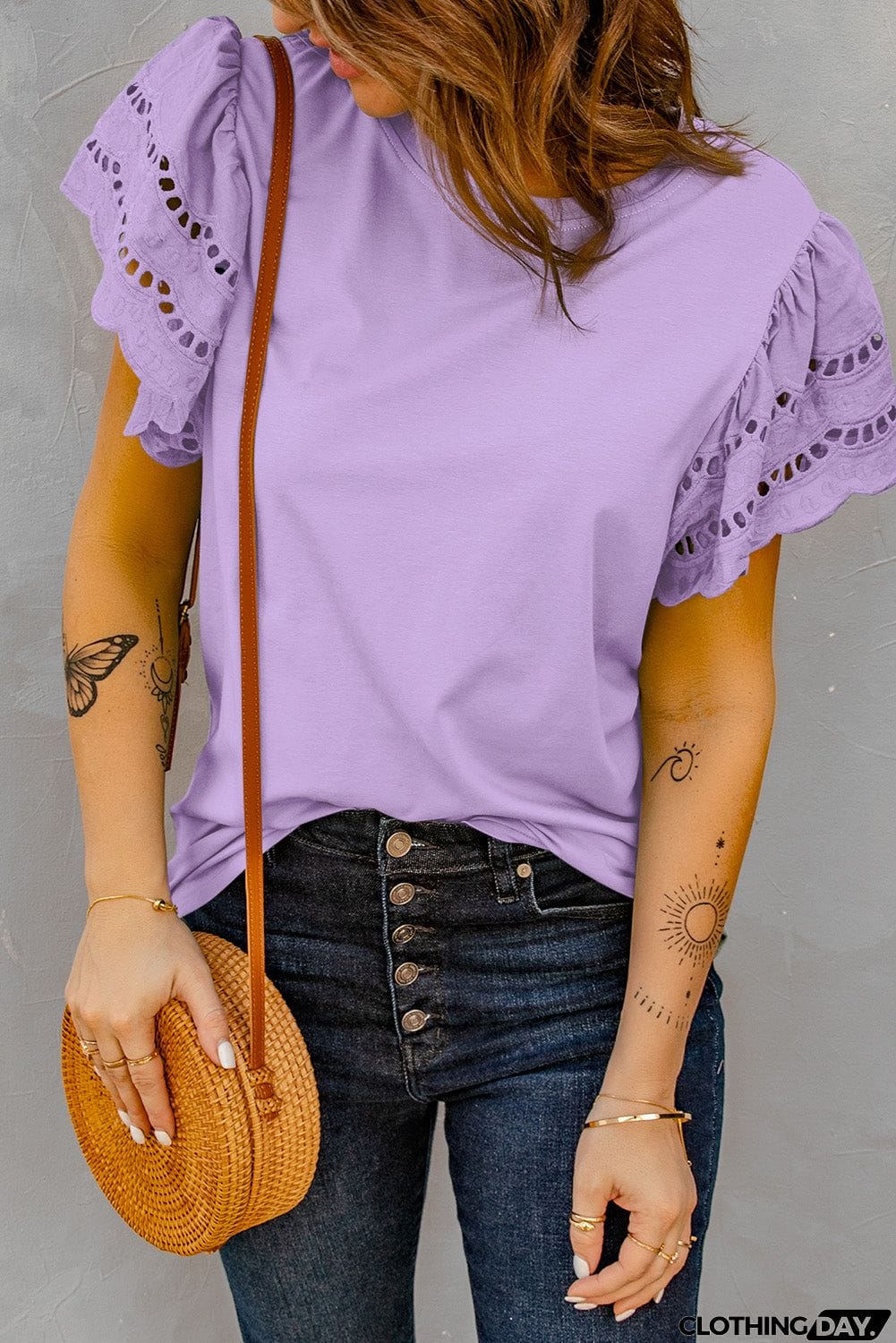 Purple Ruffle Sleeve T-shirt