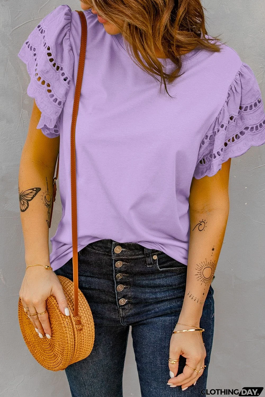 Purple Ruffle Sleeve T-shirt