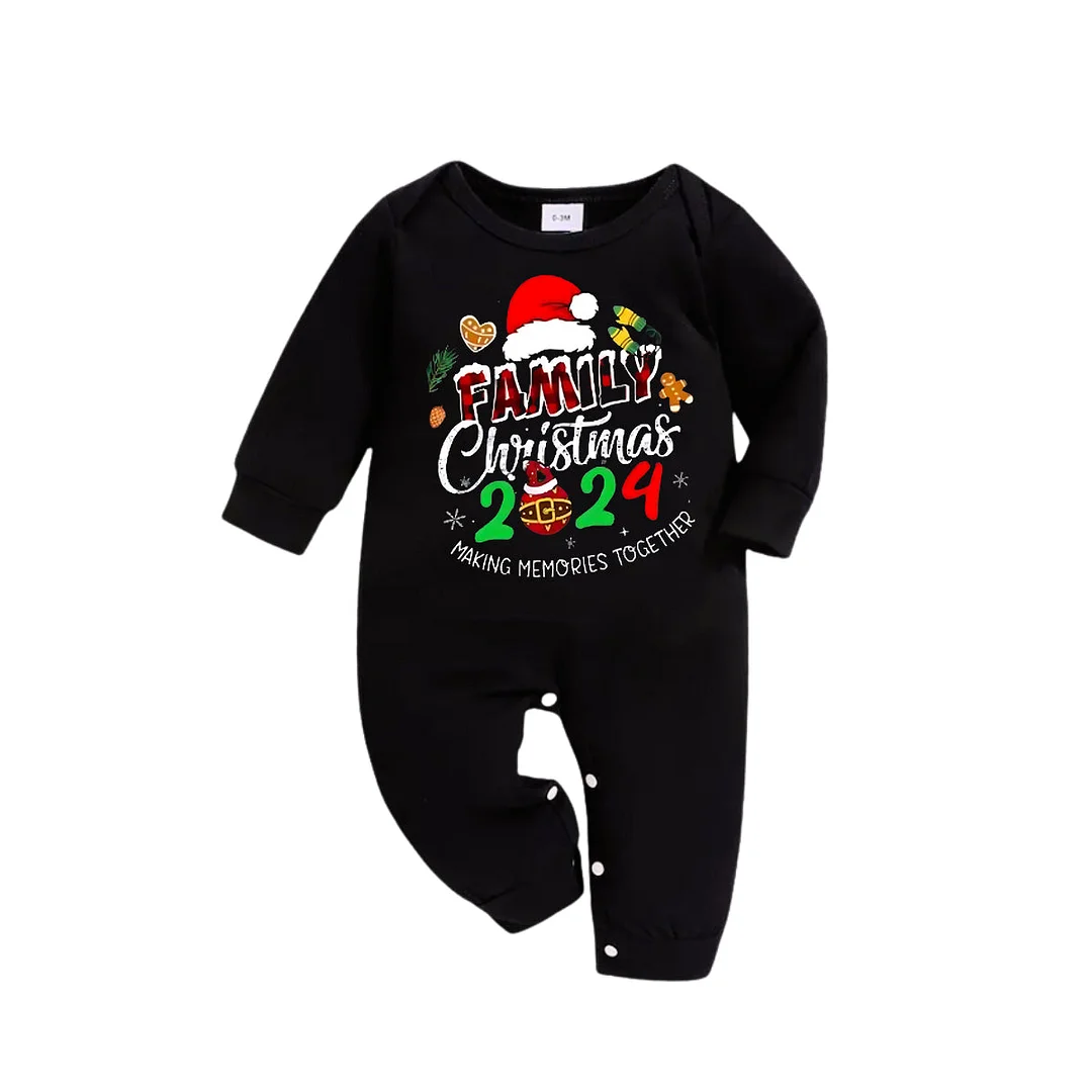 "Making Memories Together Christmas 2024" Print Black and Green Plaid Pants Family Matching Pajamas
