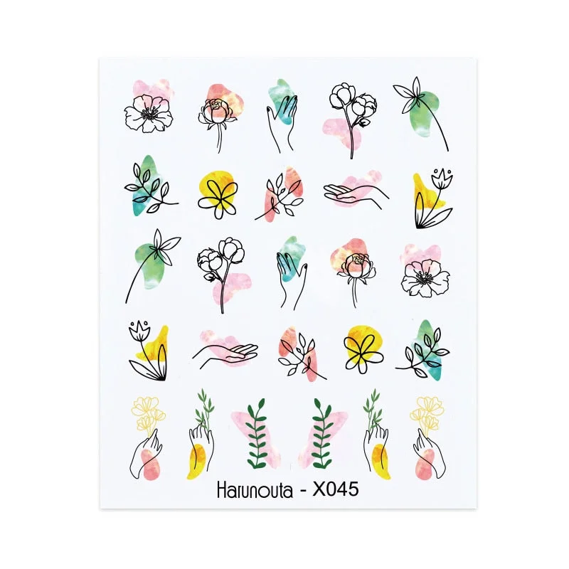 Harunouta Spring Water Nail Decal And Sticker Flower Leaf Tree Green Simple Summer DIY Slider For Manicuring Nail Art Watermark