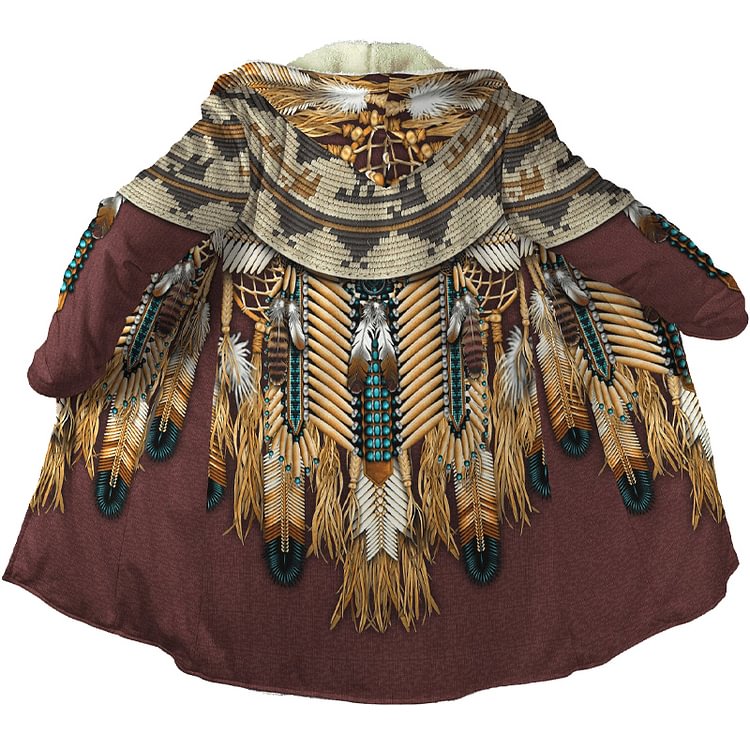 Men's Outdoor Ethnic Pattern Outdoor Fleece Warm Hooded Cardigan Jacket