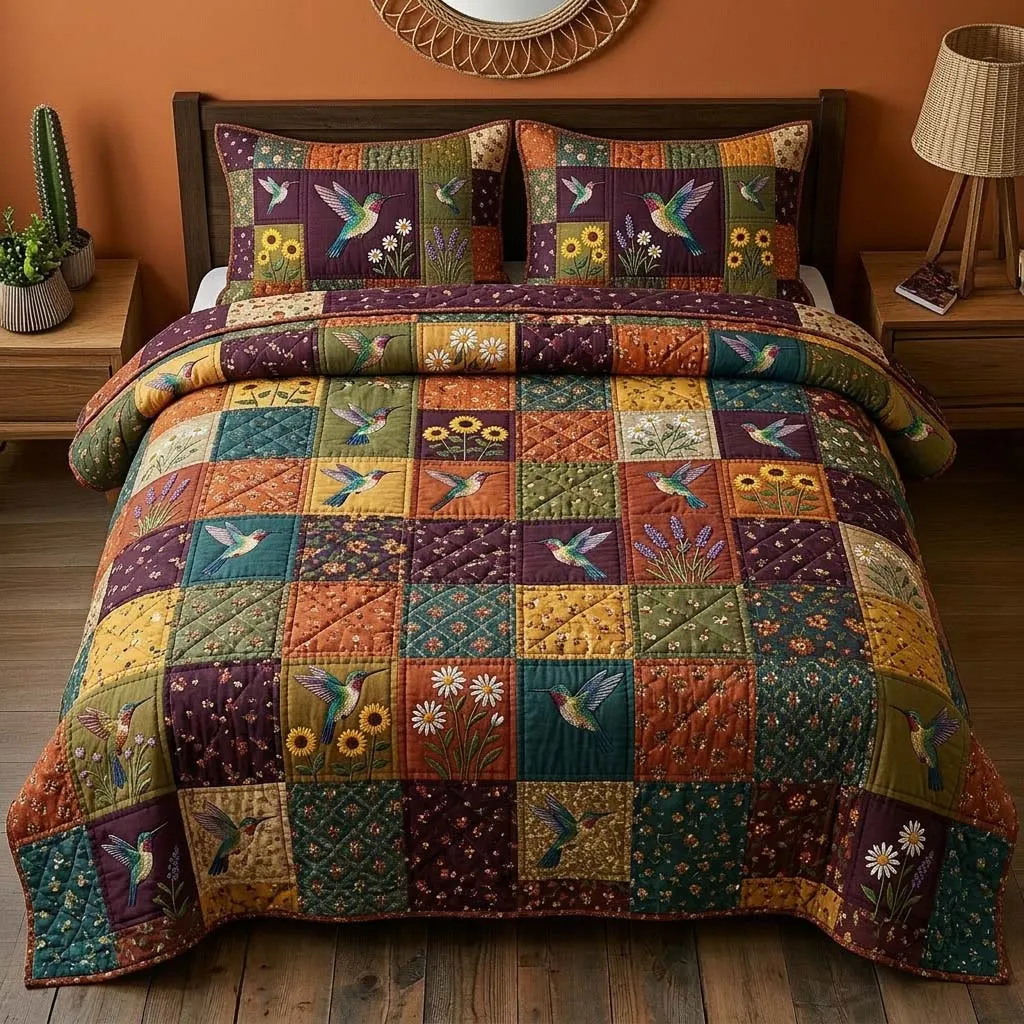 Hummingbird 3-Piece Quilted Bedding Set GFTONL7328