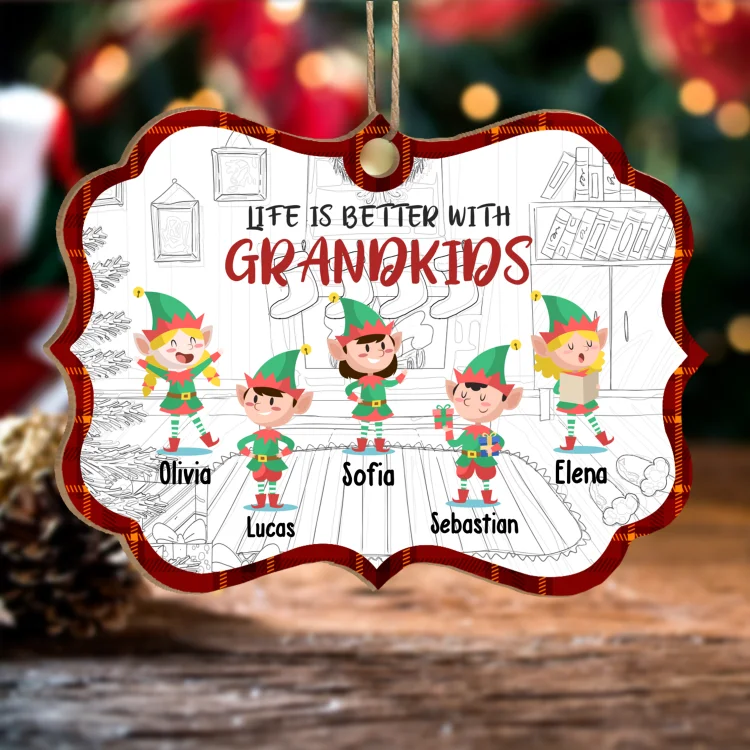Personalized Wooden Christmas Ornament Custom 2–8 Names Christmas Gift for Family - Life Is Better With Grandkids