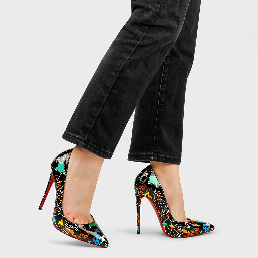 100mm/120mm Women's Classic Pointed Toe Stiletto Heels Multicolor with Red Bottom Shoes-MERUMOTE