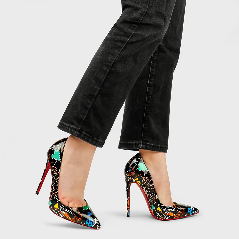 100mm/120mm Women's Classic Pointed Toe Stiletto Heels Multicolor with Red Bottom Shoes-MERUMOTE