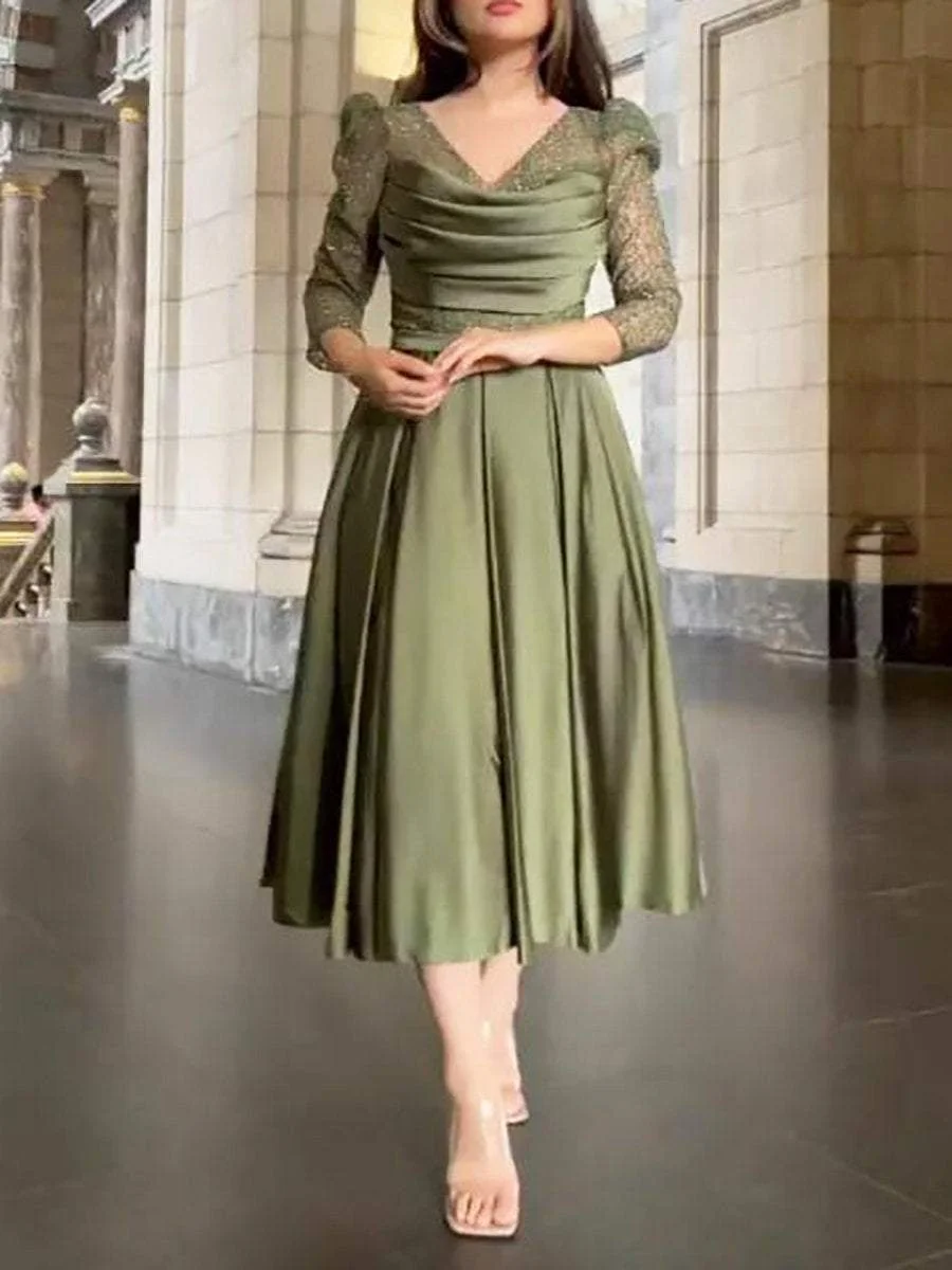 Elegant 3/4 Sleeve Midi Dress