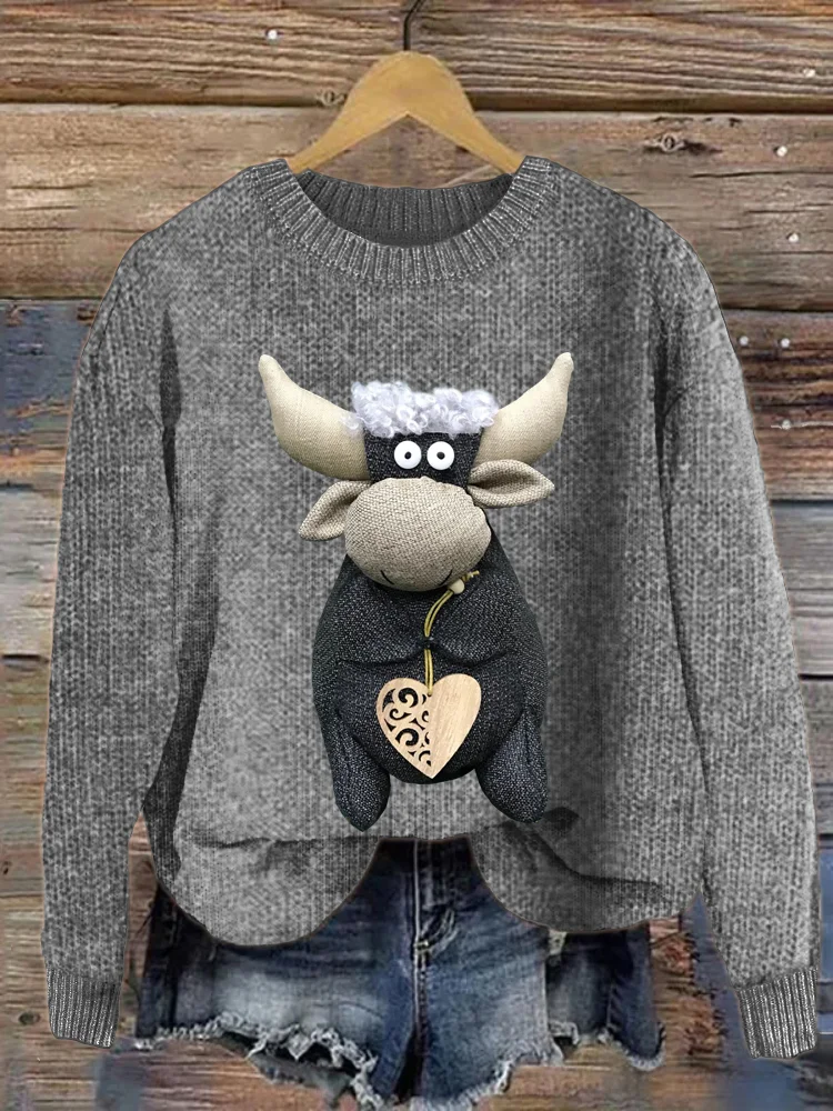 VChics Love Muppet Cow Print Crew Neck Sweater