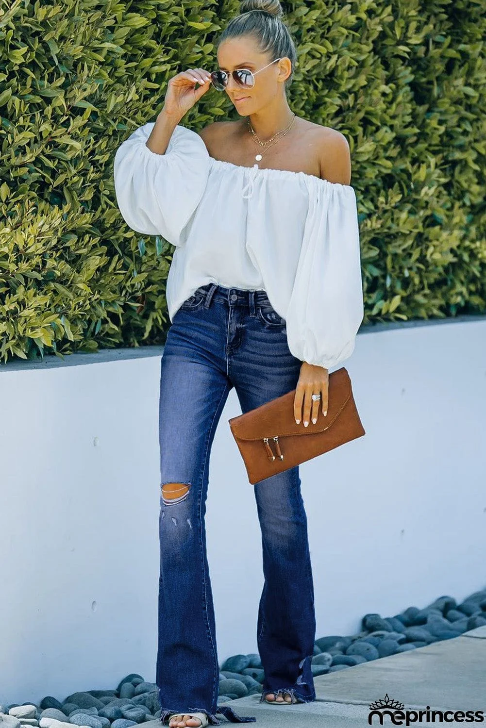 High Rise Distressed Flared Jeans