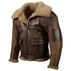 Men Vintage Distressed Real Fur RAF B3 Bomber Genuine Sheepskin Leather Jacket by Inlyline