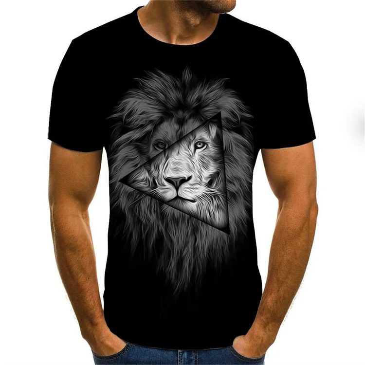 Lion 3D Animal Pattern Summer Streetwear Men's Short Sleeve T-Shirt at Hiphopee