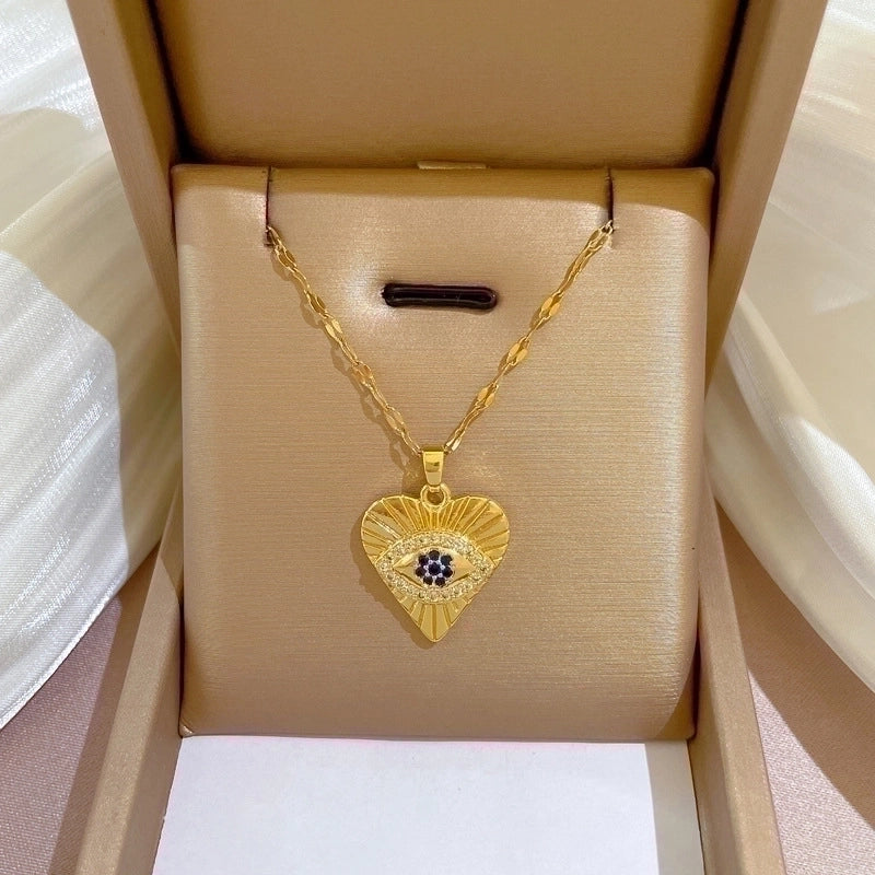 2 Pieces Fashion Heart Shape Butterfly Titanium Steel Copper Inlay Artificial Diamond Pendant Necklace