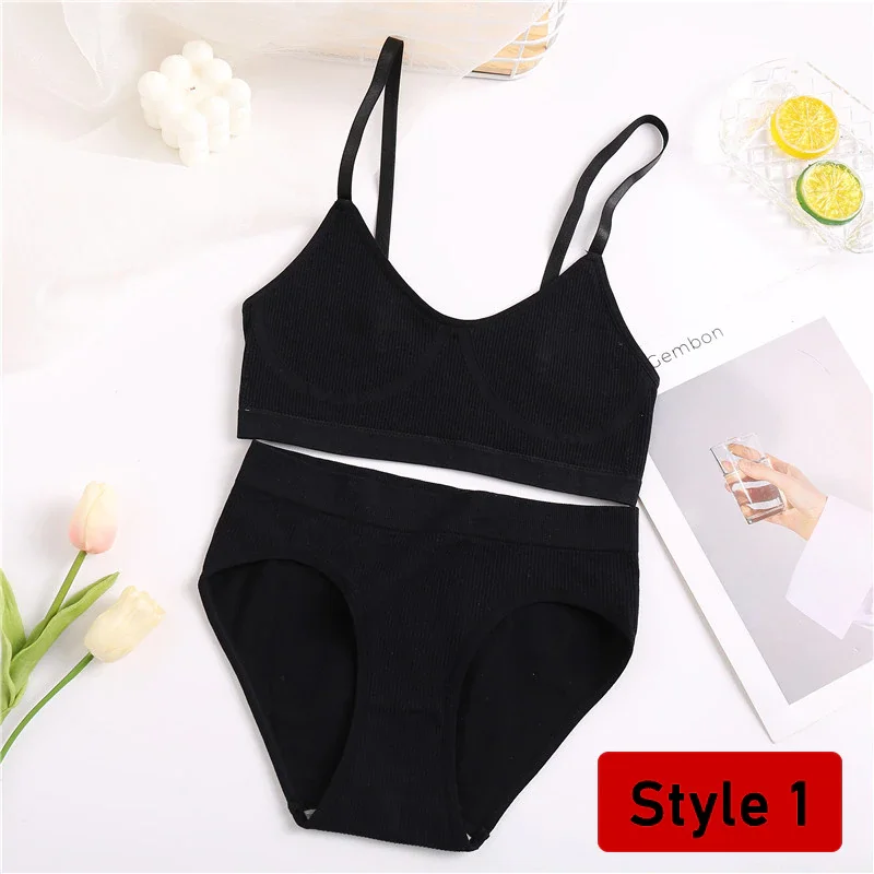 Billionm Women Seamless Bra Panties Set Sexy Stretch Sport Bra Thong Briefs Style Panty Bralette Crop Top Intimates Lingerie Set