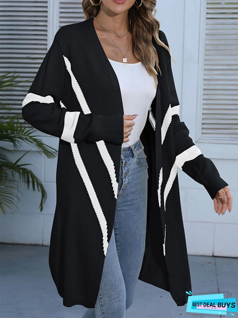 Irregular Geometry Knitting Loose Medium Length Sweater