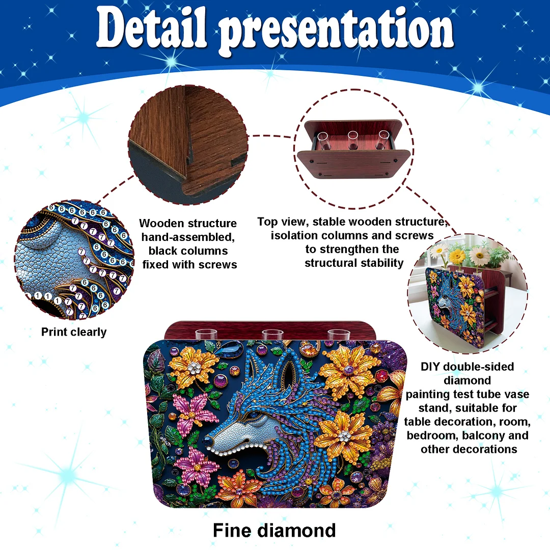 Wolf DIY Flower Vase Wooden Double Sided Desktop Diamond Art Kit for Home Decor