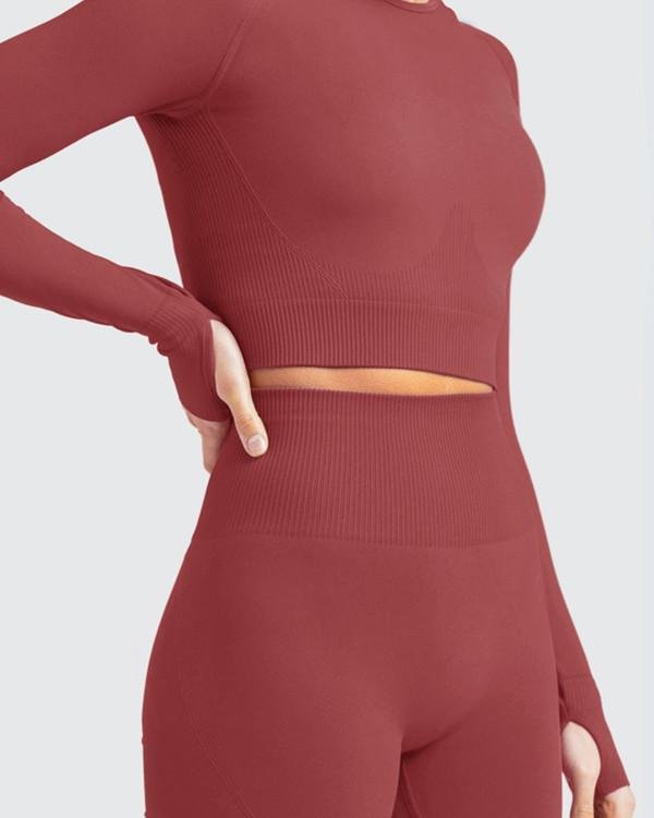 Long Sleeve Seamless Suit Sports Yoga Set 2 Piece
