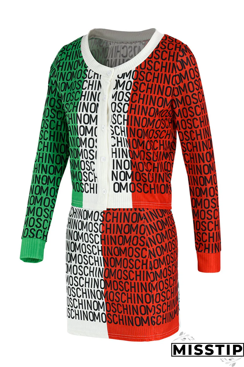 Multi-color Sexy Print Patchwork Letter Three Quarter Two Pieces