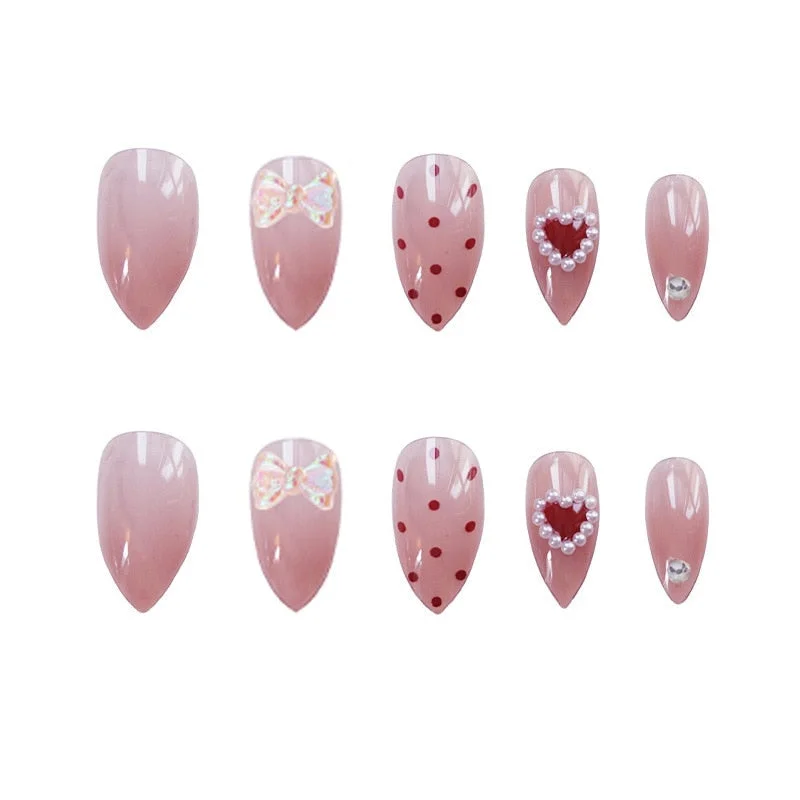 24pcs Pearl Wear Long Paragraph Fashion Manicure Patch False Nails Save Time Wearable Jelly Nail Patch TY-Nail Inspo