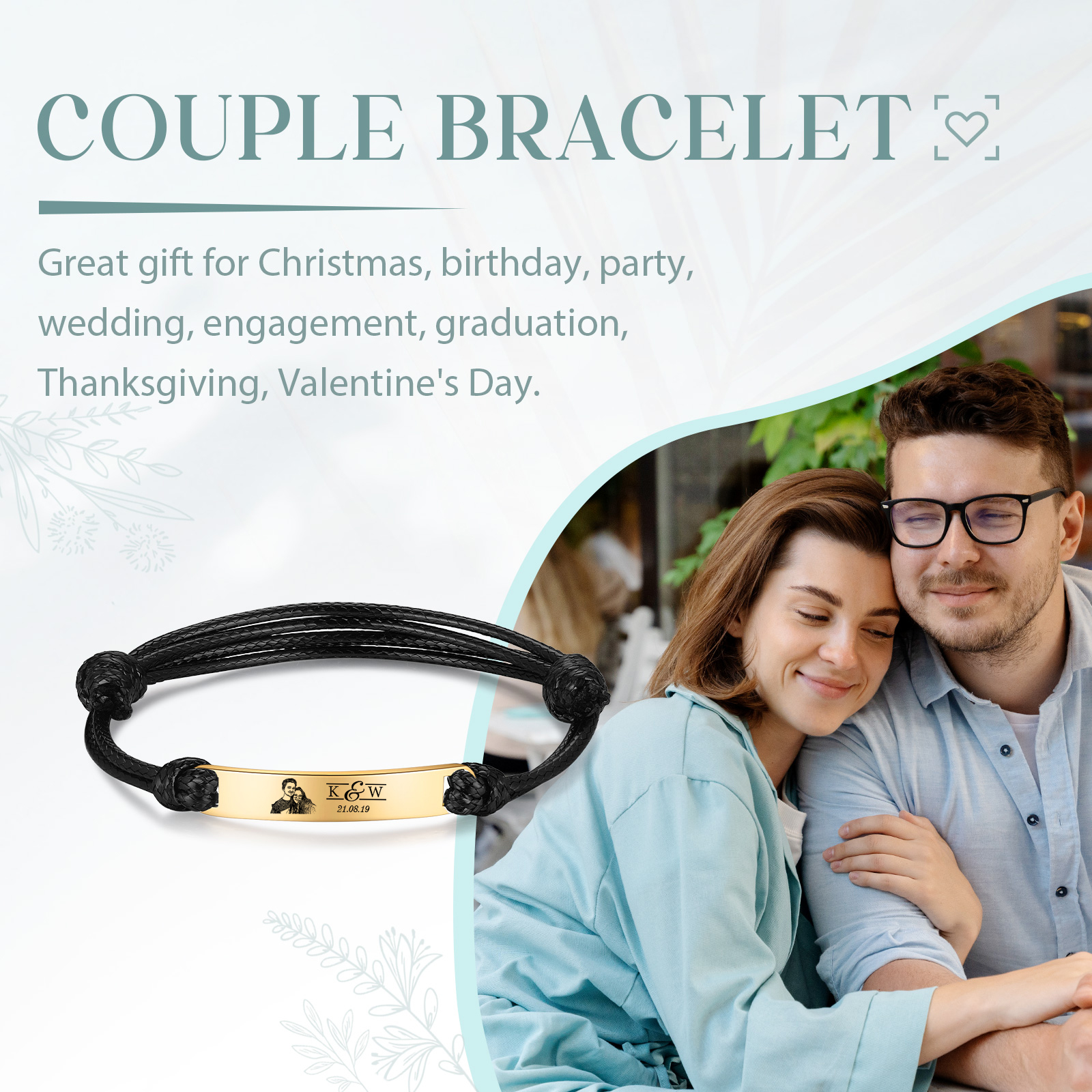 Braccialetti acciaio inox 1 nome 2 lettere e 1 foto personalizzabili per coppia multicolori da scegliere