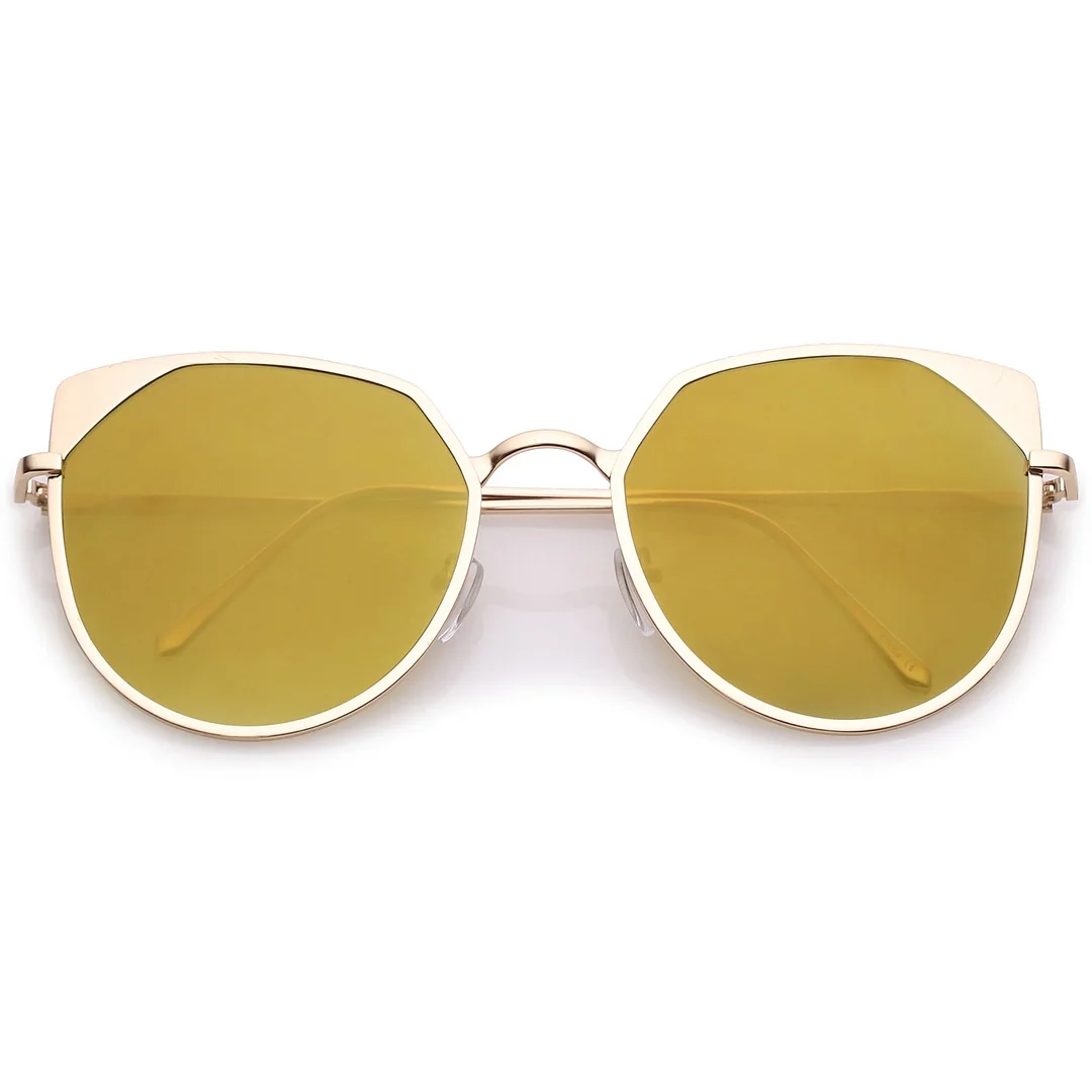 Women's Oversize Cat Eye glasses With Colored Mirror Flat Lens 59mm