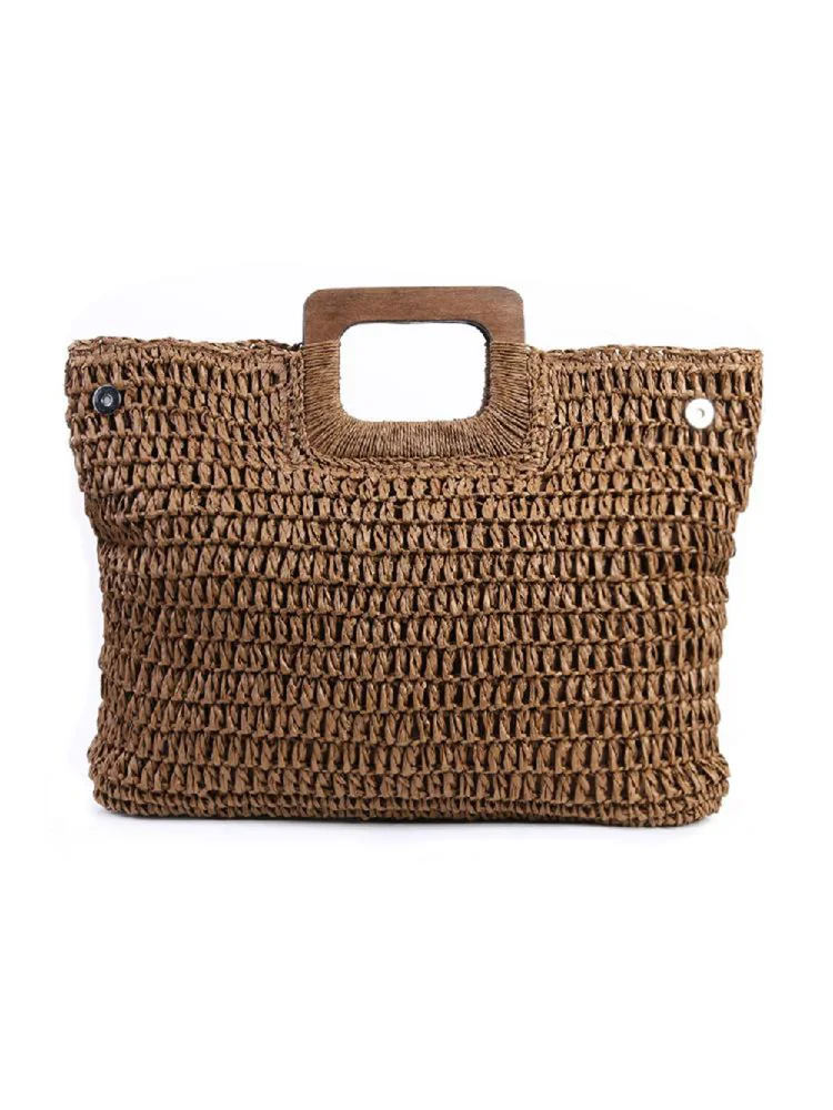 Vintage Large Capacity Totes Women Woven Shoulder Handbags Top-handle Bags