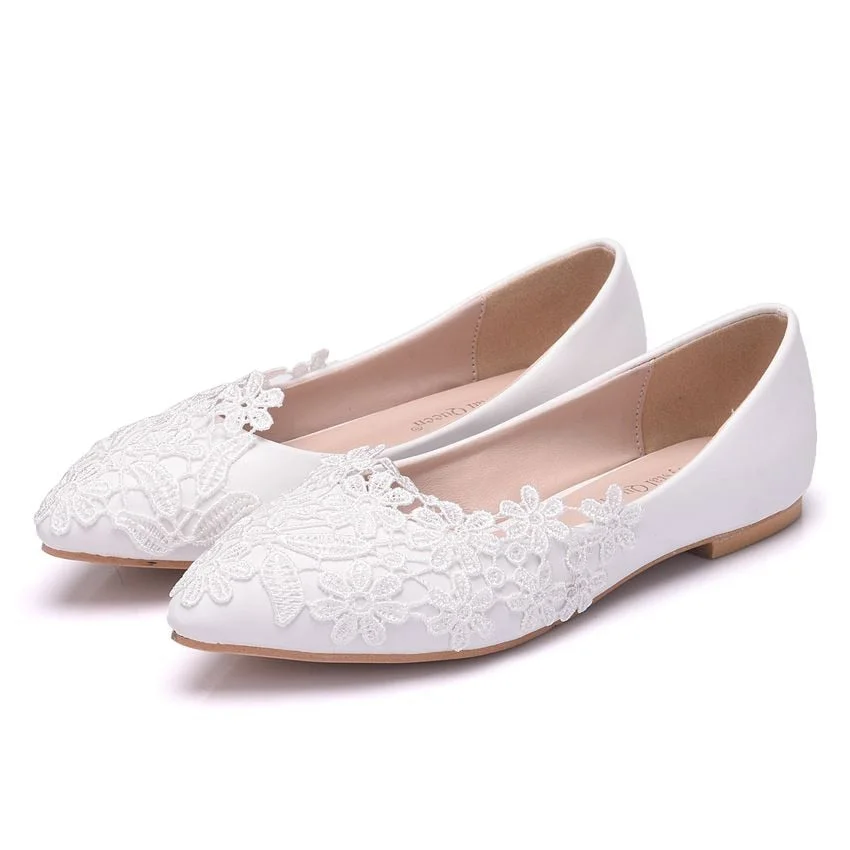 Comemore 2021 Summer Ballet Flats White Lace Bride Wedding Shoes Flat Low Heel Casual Without Heels Women Dress Pumps Sweet 34