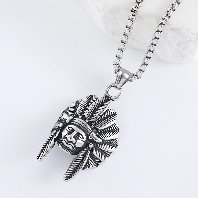 AML New Retro Primitive Man Avatar Pendant Stainless Steel Ancient Egyptians Casting Avatar Pendant