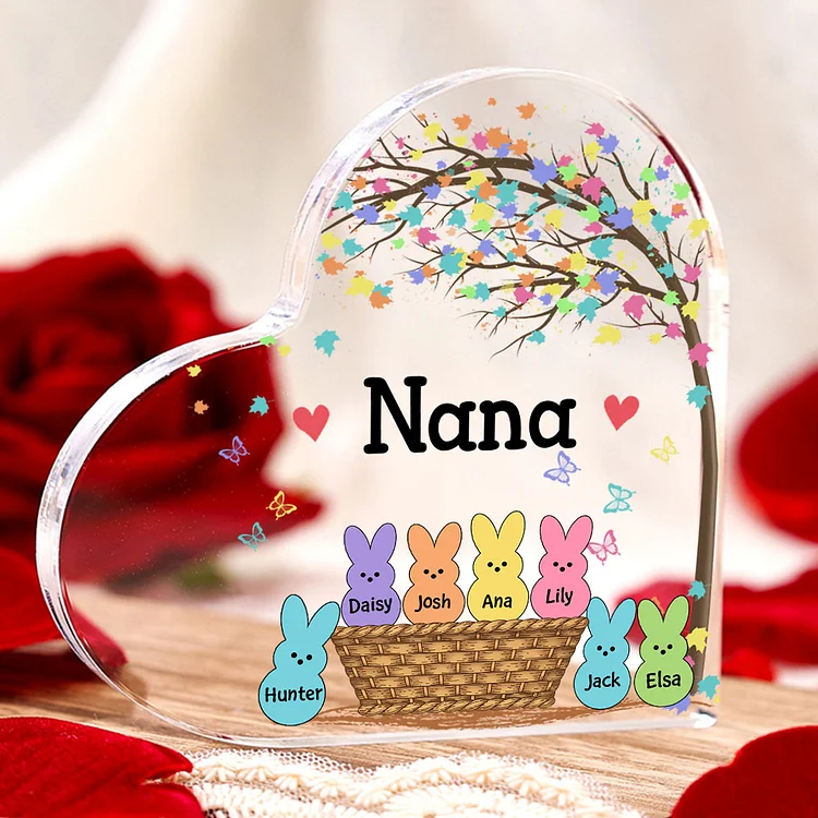 7 Names-Personalized Acrylic Heart Keepsake Custom Names Bunny Acrylic plaque  Ornaments Gifts for Mum/Nan/Nana