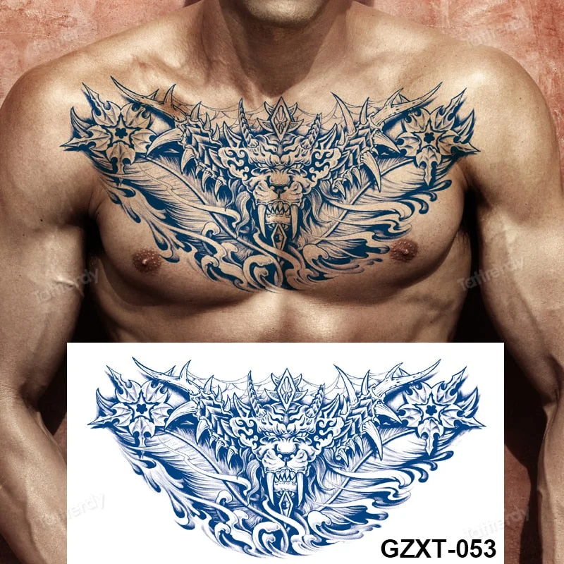 large temporary tattoo juice ink long lasting blue tattoo sticker breast chest totem wings dragon body art painting sexy for men