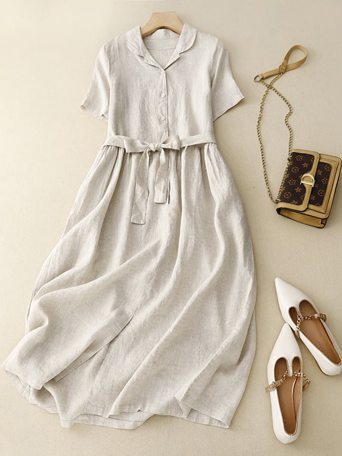 Women's Literary And Retro Temperament Belted Dress