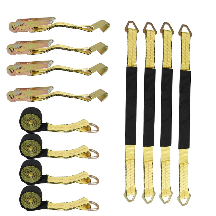 SEBLAFF 4 Pack Yellow 2 x 120 Wheel Lasso Tie Down Straps with Heavy Duty Flat Hooks Tire Straps 10000 LBS Breaking Strength for a Car Trailer