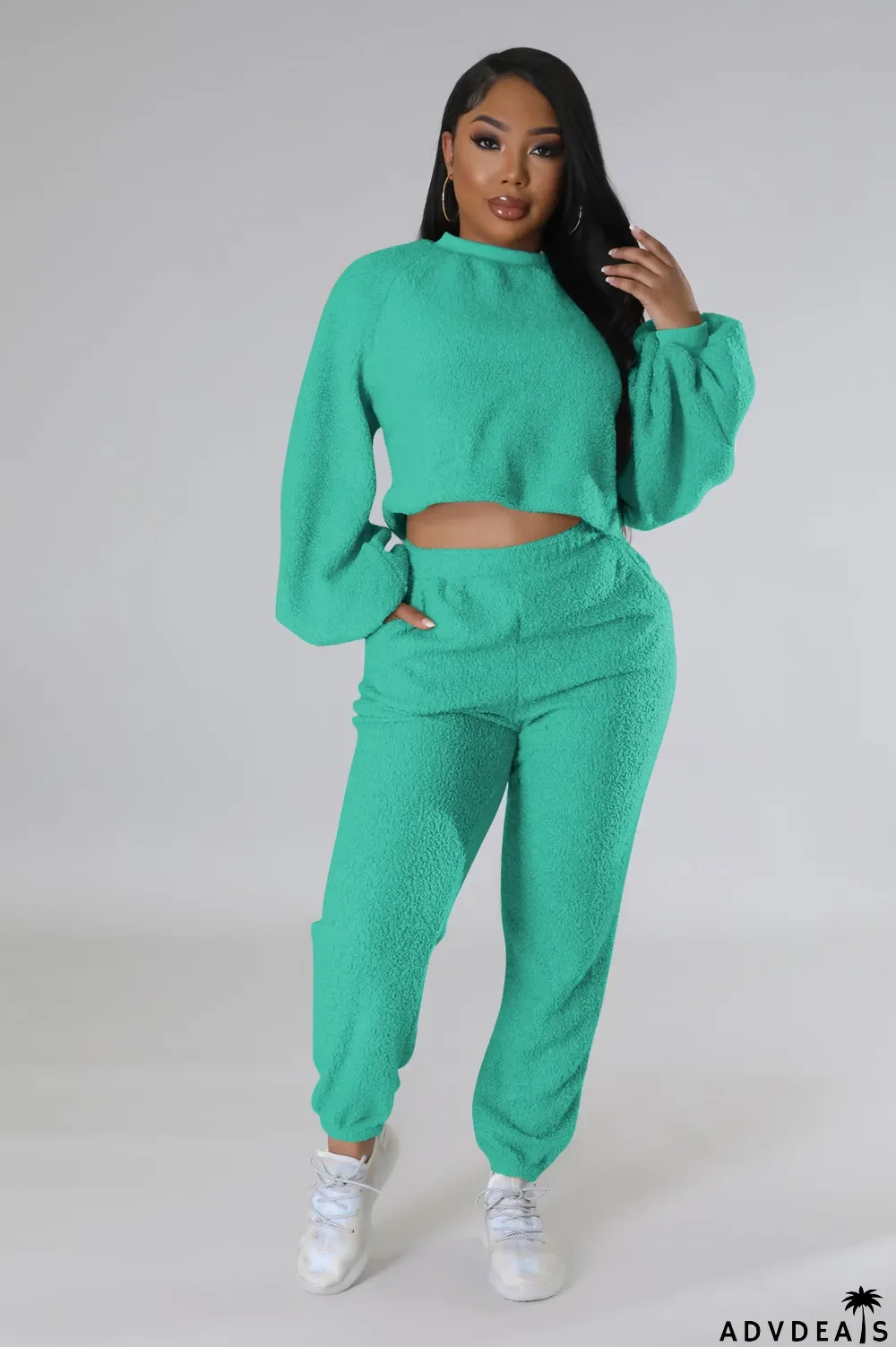 Fashion Casual Solid Color Fleece Two-piece Suit