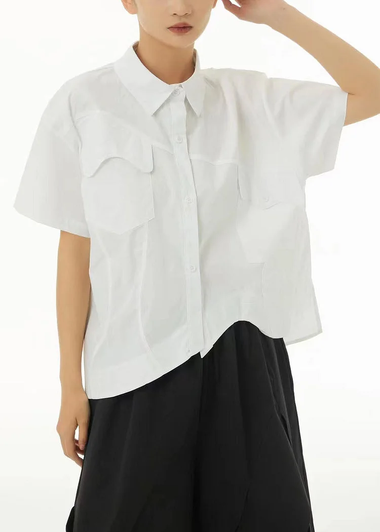 5.1Chic White Asymmetrical Design Oversized Cotton Shirt Tops Summer