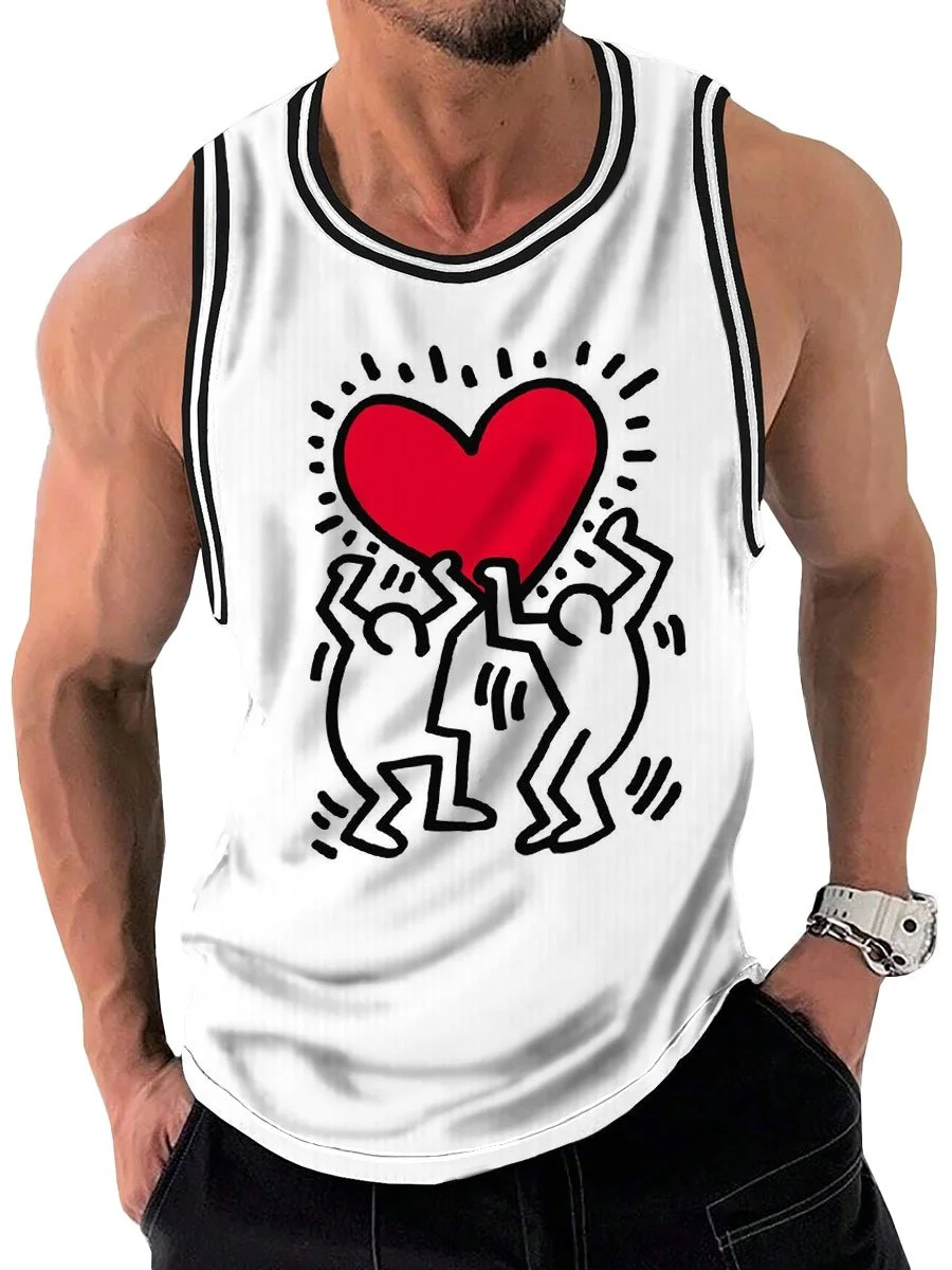 Pop Art Love Print Casual Round Neck Tank Top