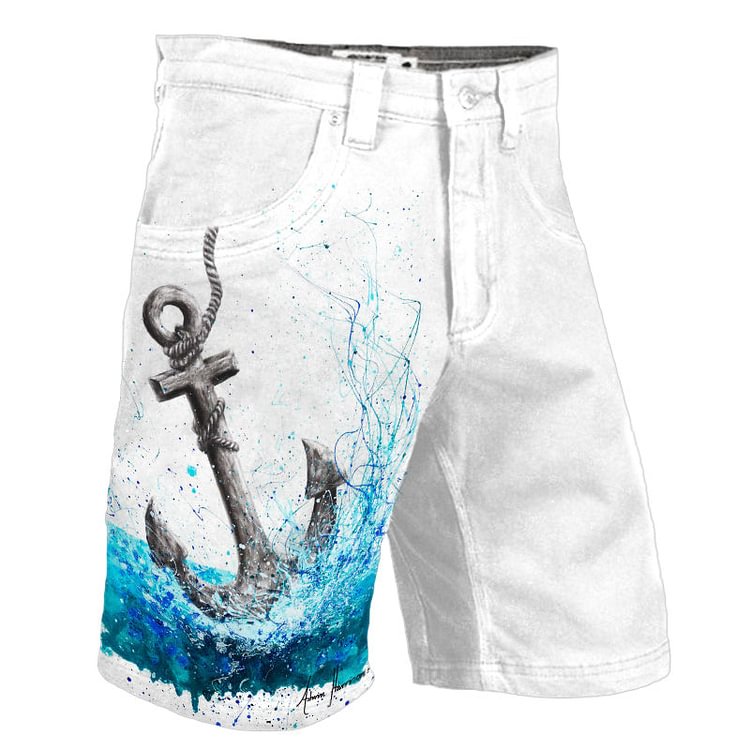 Drawn Nautical Anchor Mens Shorts Comfortable Pants
